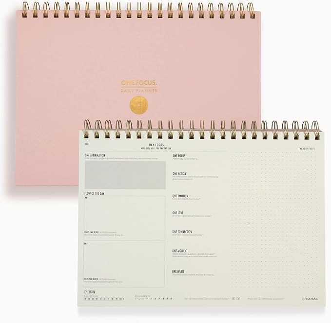 One Focus Notepad Daily Desk Planner for ADHD, Goal Setting, Mindfulness & Time Management – Undated, Compact Planner for Focus, Anxiety Relief & Neurodivergent Adults, A4 size