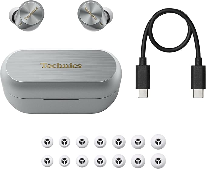 Technics Premium Hi-Fi True Wireless Bluetooth Earbuds with Advanced Noise Cancelling, 3 Device Multipoint Connectivity, Wireless Charging, Hi-Res Audio + Enhanced Calling - EAH-AZ80-S (Silver)