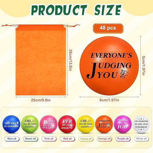Syhood 48 pcs Funny Sarcastic Stress Balls 1.97 Inch Snarky Quotes Foam Ball Motivational Stress Balls Employees Gift Favor with Drawstring Bag for Adults Coworkers Employees Team