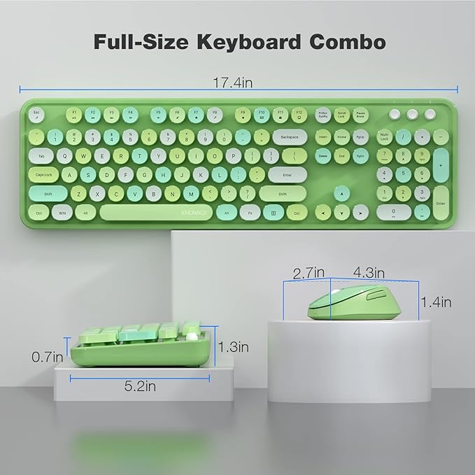 KNOWSQT Wireless Keyboard and Mouse Combo, Green Colorful 2.4G Typewriter Full-Size Retro Keyboards - USB Receiver Plug and Play, for Computer, PC, Laptop, Desktop, Windows