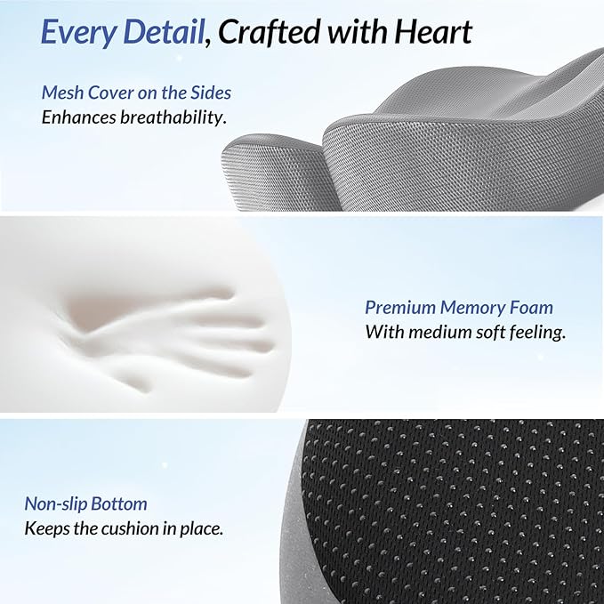 ZIKEE Gel Seat Cushion for Office Chair and Car Seat with Ergonomic Zoning, Memory Foam Chair Cushion for Sciatica, Lower Back, Tailbone Pain Relief and Intimate Ventilation, Non-Slip & Airy Cover