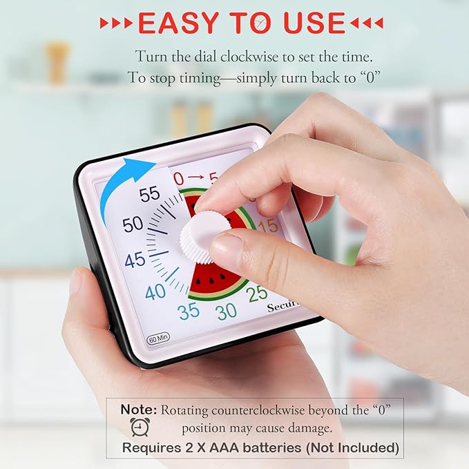 Secura 60-Minute Visual Countdown Timer for Kids & Adults, Classroom Time Management Tool (Black)