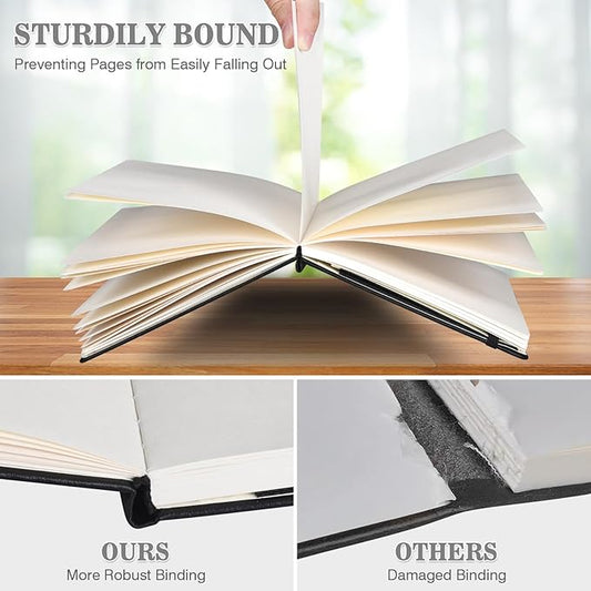 Blank Journal Notebook, 3 Pack A5 Sketch Book, Hardcvoer Sketchbook for Drawing with 100GSM Thick Paper, Leather Journal for Writing, Unlined Journal for Women, Men, School, 160 Pages, 5.7" x 8.4"