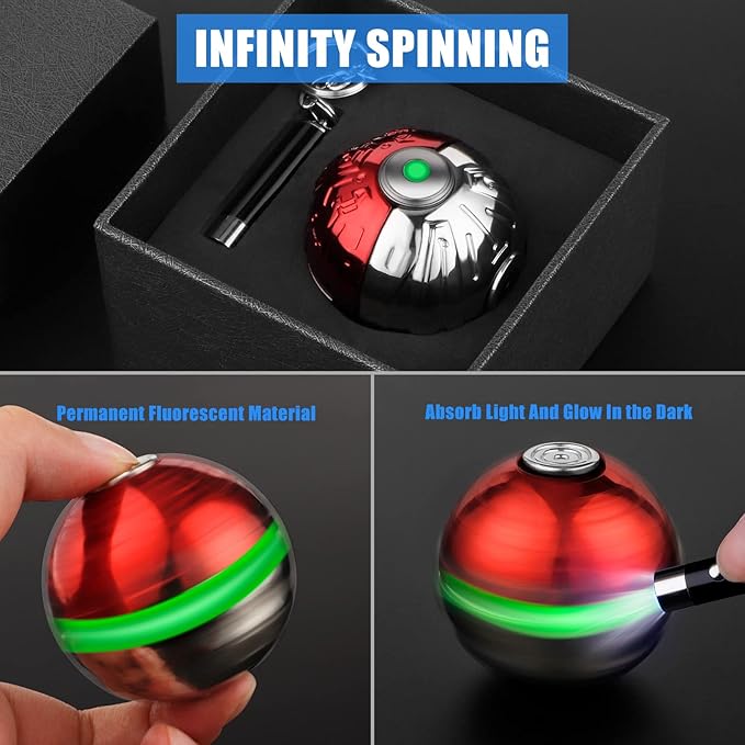 Luminous Fidget Spinner Fidget Sphere Metal Red Sensory Spinner Gyro Gadget, Novelty Handheld Gyro Sphere Toy, Desk Toy Stress Anxiety Relief Keep Clam Focus for Kid Adult