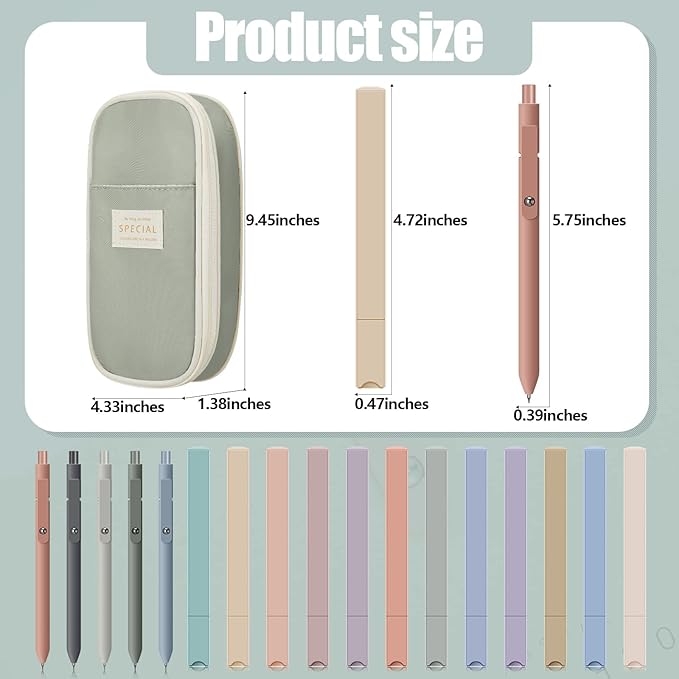 Henoyso 18 Set Aesthetic School Supplies Include Big Capacity Study Pen Bag with Zipper 12 Pcs Chisel Tip Bible Highlighters 5 Pcs Quick Dry Retractable Black Ink Pens for Student Office(Green)