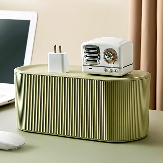 Cable Management Box,Desk Cord Organizer with Groove Cover,Plastic Cord Hider Box,Large Cable Box Organizer,Power Socket Management for TV/Computer/Router/Games Console Cable Storage (Green)