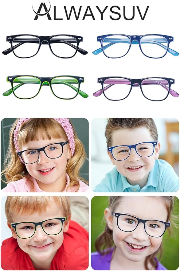 ALWAYSUV Blue Light Glasses For Kids Computer Gaming Blocking Glasses Anti-Radiation UV 400 Protection Eyewear 3-12 Age (Blue+Green)