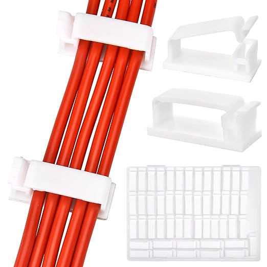 50Pcs Self Adhesive Cable Management Clips,Cable Organizers Wire Clips Cord Holder for PC Laptop Ethernet Cable Desktop Home Office(1.52’’ x 0.59’’ x 0.57’’,White)