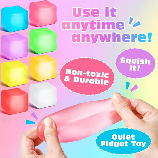 8 Pack Stress Cube, Slow Rising Ice Cube Stress Balls for Adults Kids, Sensory Fidget Toy for Anxiety Relief, Square Shape Squishy Ball Toys for Classroom Prizes, Nice Cube Squishy for Party Favors