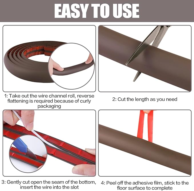 Floor Cord Cover Cable Cavity Self Adhesive Cord Hider Floor 3.3FT Floor Cable Management Power Cord Protector Floor Electric Cord Covers for Offices, Gym, Exhibitions (CoffeeBrown, 1.18" x 3.3')