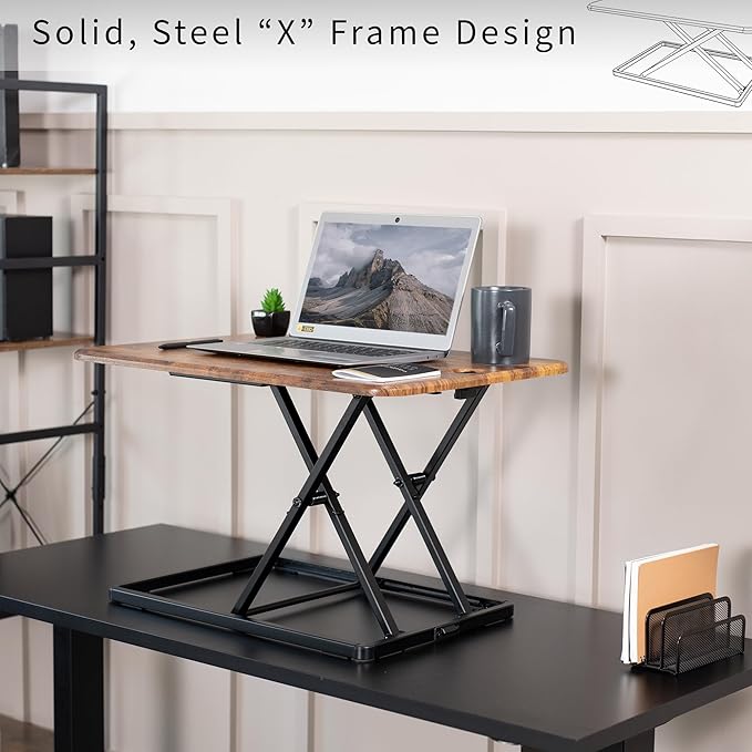 VIVO Ultra-Slim Single Top Height Adjustable Standing Desk Riser, Compact Sit Stand Desktop Converter for Monitor or Laptop, Rustic Vintage Brown, DESK-V001JN