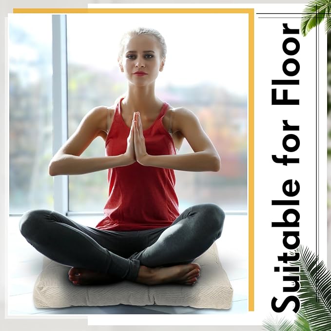 Jerify 4 Pcs Floor Pillow Cushions 22 x 22 Inch Round Square Large Meditation Floor Pillow for Classroom Adult Meditation Picnic Party Cushion for Seating Gift Christmas(Beige,Square)