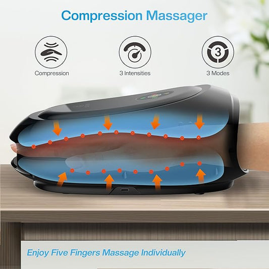 COMFIER Hand Massager with Heat and Compression, Cordless Hand Massager for Arthritis and Carpal Tunnel, Wrist, Finger Massage, Gifts for Mom, Dads, Women and Men (Black)