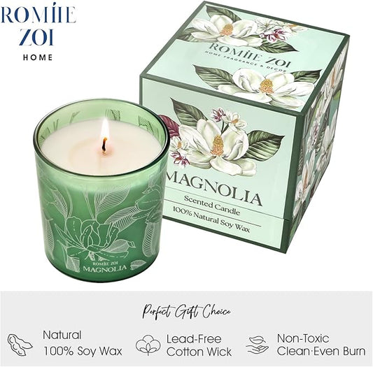 Scented Candle - Magnolia - 6oz Aromatherapy Soy Wax Jar Candle for Home, Gifts for Women - 170g