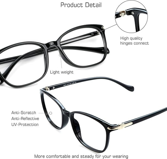 VisionGlobal Blue Light Blocking Glasses for Women/Men, Anti Eyestrain, Computer Reading, TV Glasses, Stylish Square Frame, Anti Glare(Black,+2.25 Magnification)