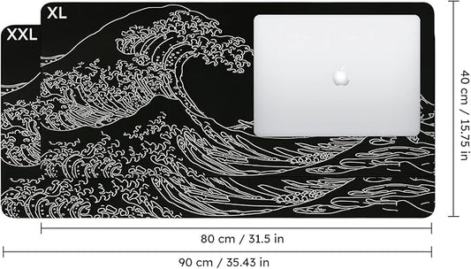 iCasso Mousepad, Gaming Mouse Pad, XXL Large Desk Mat, Big Rubber Base Mouse Mat with Stitched Edges, Computer Keyboard Desk Pad for Work, Game, Office, Home - Black Wave of Kanagawa