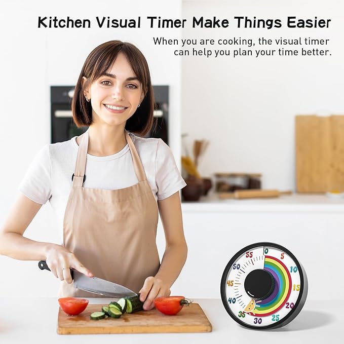 Secura 60-Minute Rainbow Visual Timer 6-Inch Mechanical Countdown Timers for Teaching, Meeting, Cooking, Working - Timer for Kids with Magnetic Backing (Black)