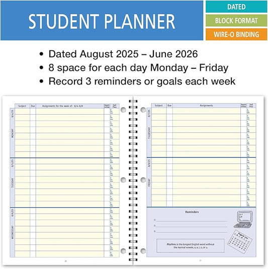 Elan Publishing Company Dated Student Planner: for Middle or High School August - June Dated for 2025-2026 Academic Year (Blue)