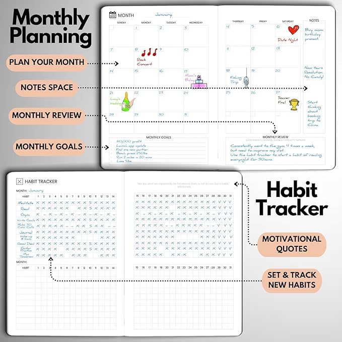 Undated Daily Planner – 3-Month A5 Productivity Organizer with Full Page Per Day, Hourly Schedule, Goal Setting, Habit Tracker, Weekly & Monthly Pages – Hardcover Time Management Notebook (Rose Gold)