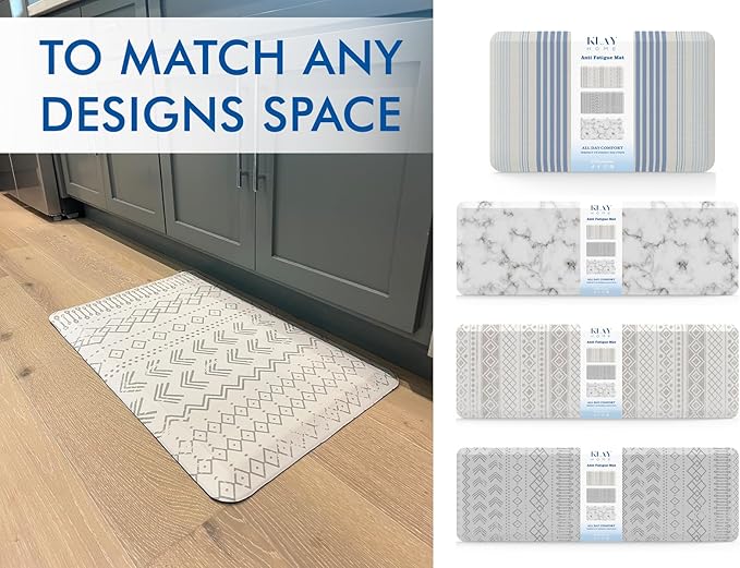 Klay Home kitchen mats for floor anti fatigue, 3/4" Thick 100%PU memory foam kitchen mat, padded kitchen mat, Cushion Kitchen Sink Rug Waterproof Non-slip Well-made - Large Runner 20" x 60", Grey Boho