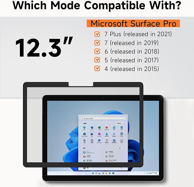 Upgrade Privacy Screen for Surface Pro 7 Plus/7/6/5/4/3 12.3 inch, Fully Removable Anti Glare Blue Light Filter, Anti-Spy Screen Protector for Microsoft Surface Pro 7+, Pro 7, Pro 6, Pro 5, Pro 4/3