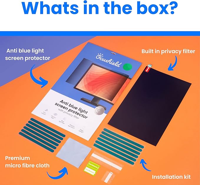 Ocushield 24” (16:10) Premium Anti Blue Light Screen Protector with Privacy Filter for Laptops and Computer Monitors - Anti-Glare - Easy Install - Anti-Fatigue (519 x 325 mm)