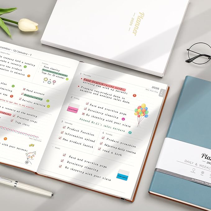 AHGXG 2026 Planner, Weekly and Monthly Planner 2026-2027, Large A4 8.5"x11", Calendar 15-Months Jan 2026 - Mar 2027, Vegan Leather SoftCover, Inner Pocket, Gray Blue