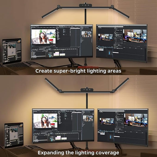 LED Desk Lamp with Clamp, 24W Architect Light, Auto-Dimming, Stepless Brightness Control, Atmosphere Lighting for Home Office