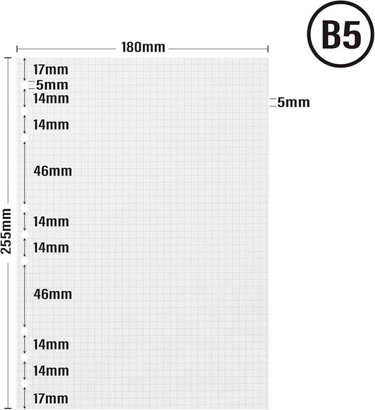 90 Sheets Planner Refill Paper 5mm Squared Inserts Paper B5 9 Holes Binder Grid Notepaper for Filofax Bullet Journals Diary (7.09x10.04 inch)