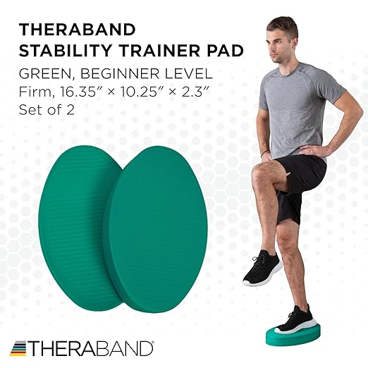 THERABAND Stability Trainer Pad, Beginner Level, Firm, Set of 2, Green Foam Balance Pad for Physical Therapy, Exercise Pad for Core Strength, Lightweight Non-Slip Balance Trainer, Portable Foam Pad for Home or Clinic Use
