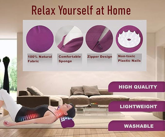 Acupressure Pillow Acupuncture Massager for Massage Neck Back Head Pain Relief, Relieves Muscle Stress Relaxation, Purple