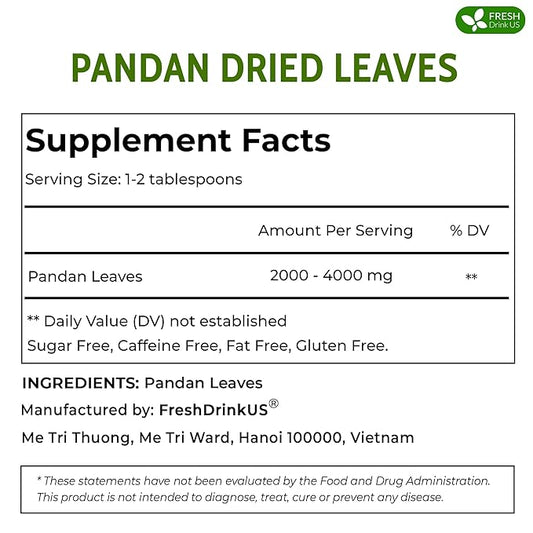 FreshDrinkUS, Premium 2oz Natural Pandan Leaves Dried, 100% Pure Dried Pandan Leaves, Pandan Leaf Tea, No Additives, No Caffeine, Vegan (2 oz Dried Leaves)