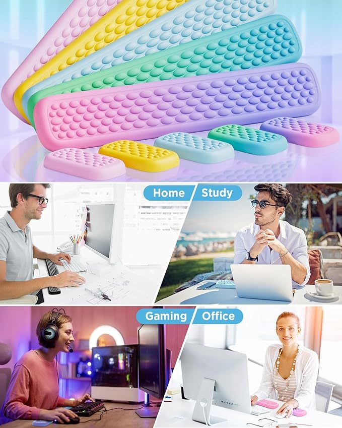 Lekvey Ergonomic Gaming Wrist Rest for Computer Keyboard & Mouse - Premium Silky Memory Foam Wrist Pad with Massage Points, Pain Relief & Comfort Wrist Support for Typing, PC, Game (Pink/Purple)