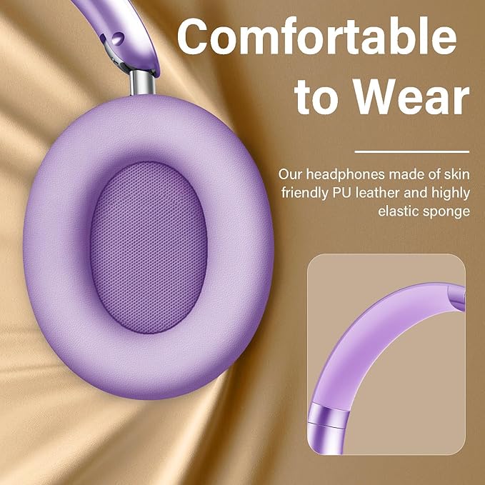 Y05 Bluetooth Headphones Wireless Over Ear with Microphone 48 Hours Playtime, High Sound Quality Foldable Soft Earpads Earphones for Travel - Purple