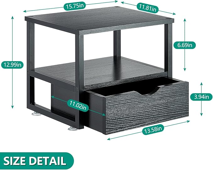 2 Tier Desktop Printer Stand,Printer Stand with Drawers, Shelf for Top of Desk ,Multi-Purpose Desk Organizer for Home Office, Fit Fax Machine, Scanner,Blakc