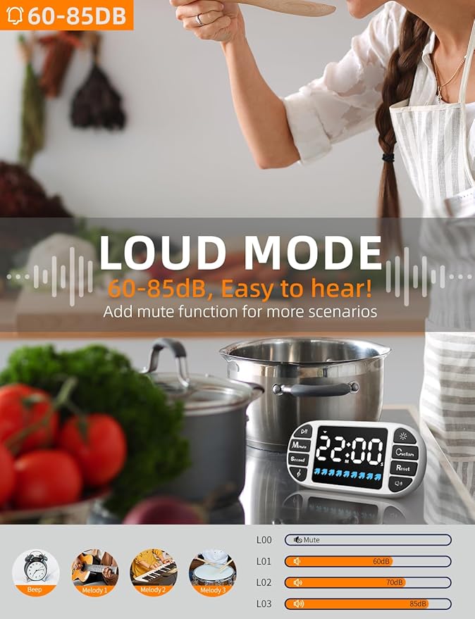 DOOMAY Digital Kitchen Visual Timer: 3.6'' Large LED Display, Magnetic, 3 Brightness, 4 Alarms and Volume, Memory Function, Countdown Count up for Cooking, Classroom, Home Gym, AAA Battery Included