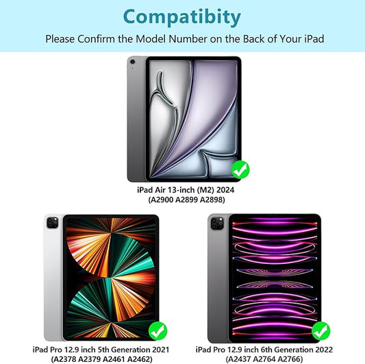 besky Keyboard Case for iPad Pro 12.9 inch (5th, 6th Generation) & New Air 13 inch M2 (Only Applies to 3 iPads Model) - Wireless Detachable Keyboard- Pencil Holder, with Auto Sleep/Wake Function