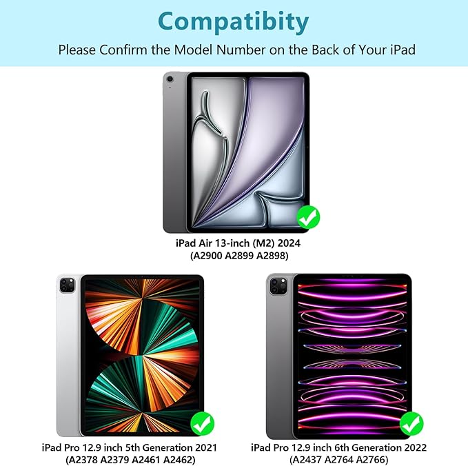 besky Keyboard Case for iPad Pro 12.9 inch (5th, 6th Generation) & New Air 13 inch M2 (Only Applies to 3 iPads Model) - Wireless Detachable Keyboard- Pencil Holder, with Auto Sleep/Wake Function