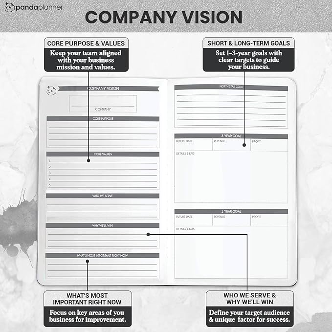 Panda Planner Undated Daily Planner - 90 Day Organization - Productivity For Entrepenuers - Set Goals - Bonus Weekly & Monthly Agenda - Grey - Hardcover
