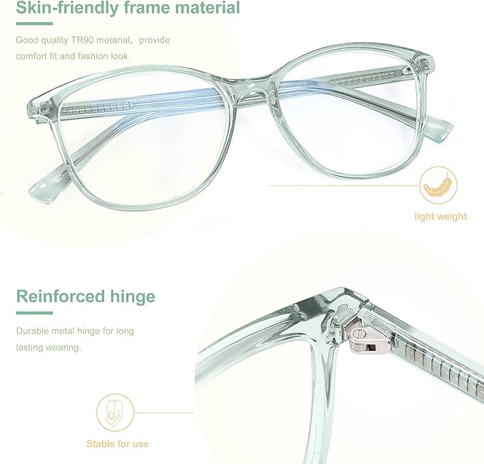 Madison Avenue TR90 Blue Light Blocking Glasses Anti Eyestrain UV Glare Blue Light Glasses for Women TV Phone Computer Gaming Eyeglasses (Transparent Green)