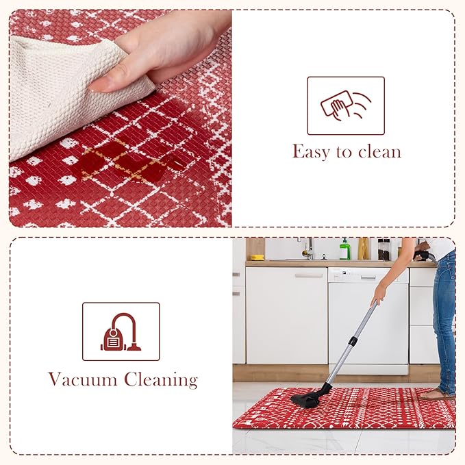 KIMODE Christmas Kitchen Rugs Sets of 2, Anti Fatigue Mats for Kitchen Floor, Farmhouse Red Christmas Kitchen Decor, Cushioned Kitchen Floor Mats Non Slip for Sink Laundry Desk 17"x47"+17"x29"