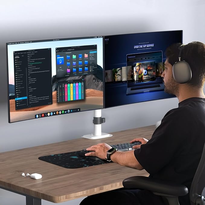 Suptek Dual Monitor Desk Mount, Adjustable Dual Monitor Arm for 2 Monitor Screens up to 38 inch, Extra Tall 15.75" Pole Monitor Stand for Desk, Holds up to 22 lbs,White(MD9442MW)