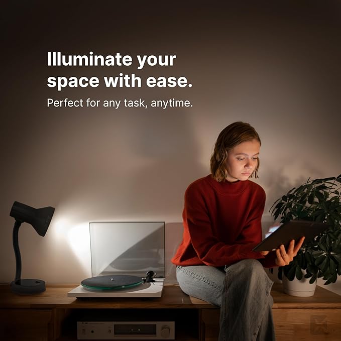 Xtricity LED Desk Light, 360° Adjustable Gooseneck, Home and Office Lamp with 7W A19 Bulb, 120V, On/Off Switch, 14” Height - Reading Lamps for Bedside Table, College Dorm (Black Finish)