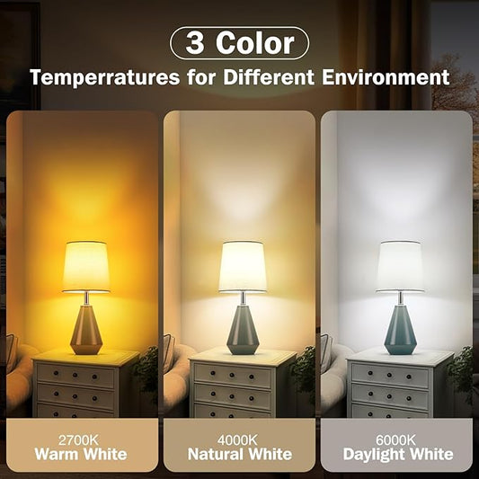 Small Bedside Table Lamp for Bedroom - Reading Desk Lamp with 3 Color Temperatures,15.5" Nightstand Ceramic Lamp with Fabric Shade for Kids Room,Living Room,Dorm,Home Office (Green)
