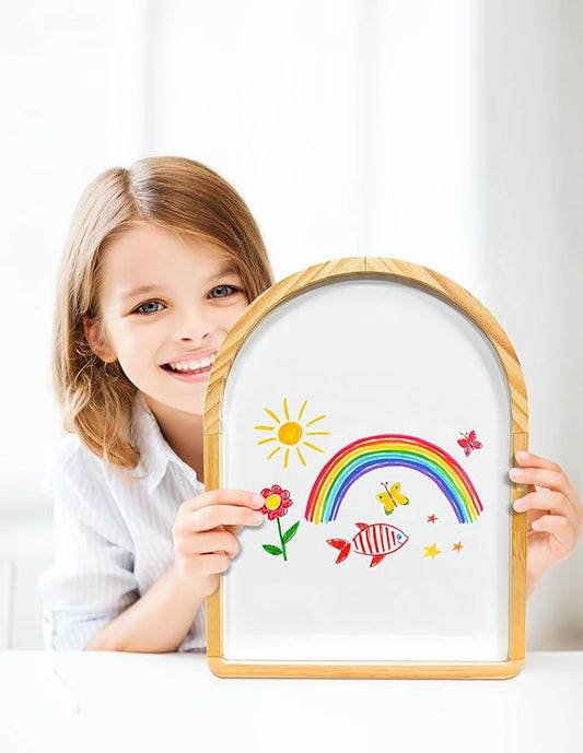 Curved Whiteboard, Dry Erase Board, Holiday Gift, Pine Frame, Wall Mounted, with Four Magnets and Writing Pens, Easy to Erase, Writing Board, Home, School