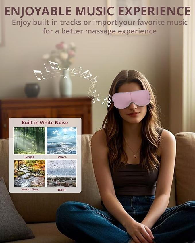 iRest Eye Massager with Heat Compression and Vibration,Smart Eye Mask Massager for Migraine Improve Sleep,Eye Massage for Relieve Eye Strain Dry Eye Dark Circles Eye Bags,Ideal Gift for Love,Pink