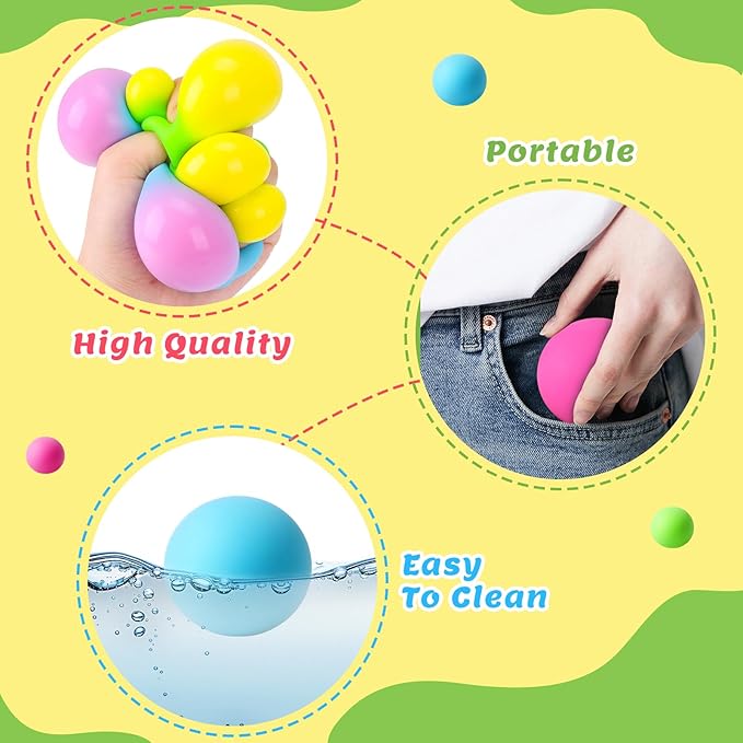 Stress Balls 4 Pack for Adults and Kids, Color Changing Squeeze Toys, Sensory Toys for Kids with Autism, Squishy Fidget Toys for Stress and Anxiety Relief, Prize for Classroom