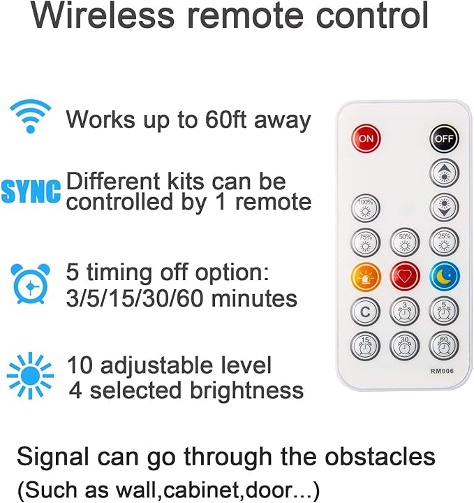 WOBANE Under Cabinet Lighting Kit, 9.8ft COB Light Strip with 24W Adapter,RF Remote,Super Bright Daylight for Kitchen Cabinet,Under Desk,Counter Lighting,4000K Natural White,1500 Lumen,Dimmable