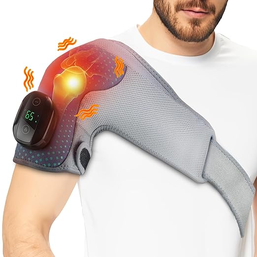 Upgrade Electric Shoulder Wrap for Men Women, Shoulder Heating Pad with Heat Settings/Massager/Timer Modes, Heated Shoulder Braces for Shoulder Deep Issues, Cordless Heating Pad