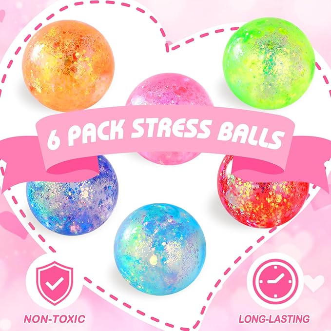 Stress Balls for Kids & Adults - 6 Pack Malt Sugar Squishy Fidget Toys, Slow Rise Glitter Gel Ball, Stretchy Squeeze Stress Relief Balls for Anxiety/Therapy/Classroom, Slow-Rise Sensory Toys